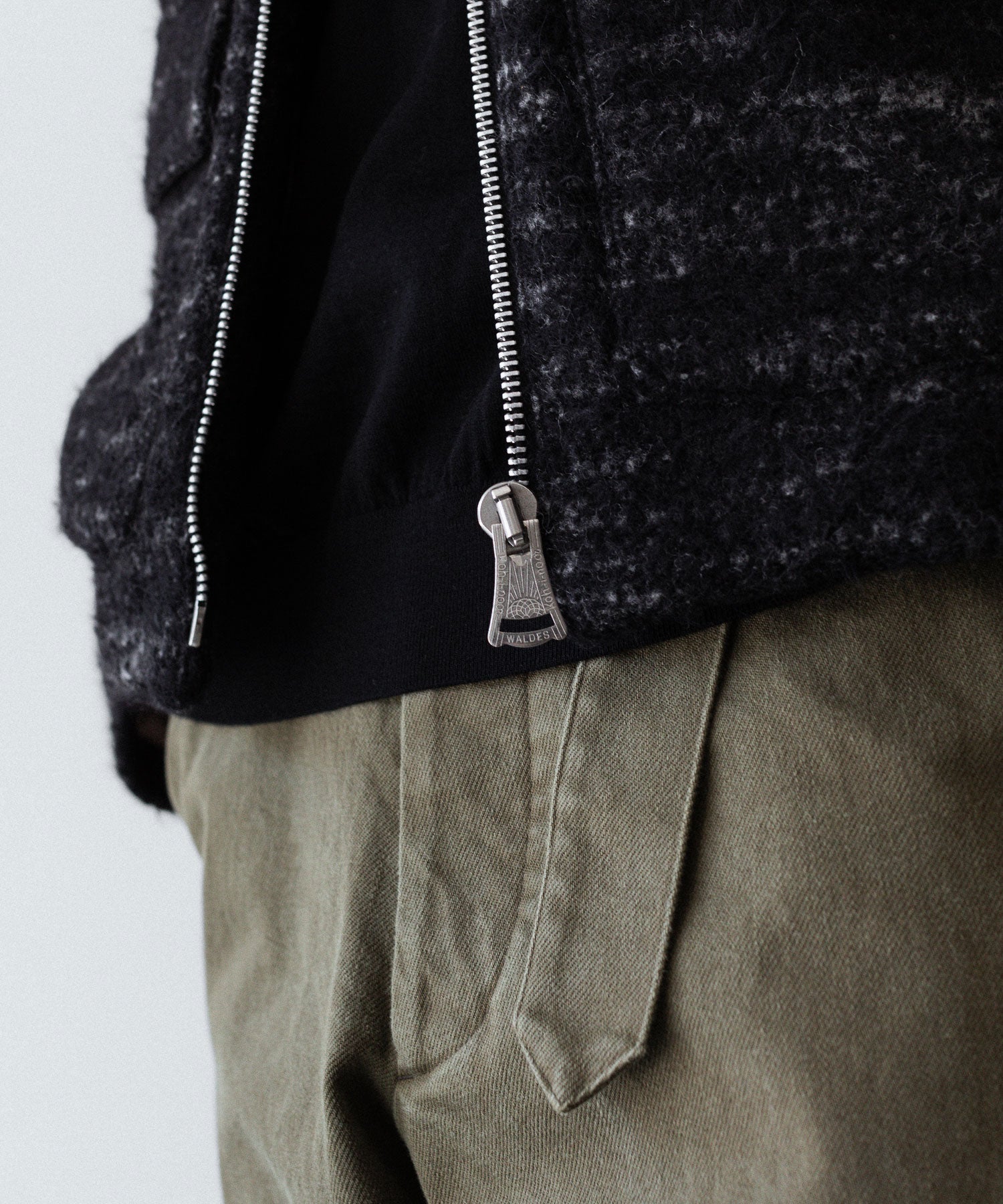 【INTÉRIM】DOUBLE FACE HAIRY BABY LAMA WOOL SPORTS JACKET - RAW BLACK