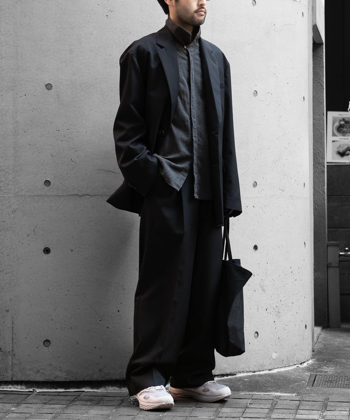 【ssstein】OVERSIZED SINGLE BREASTED JACKET (2/72 WOOL GABARDINE)- BLACK
