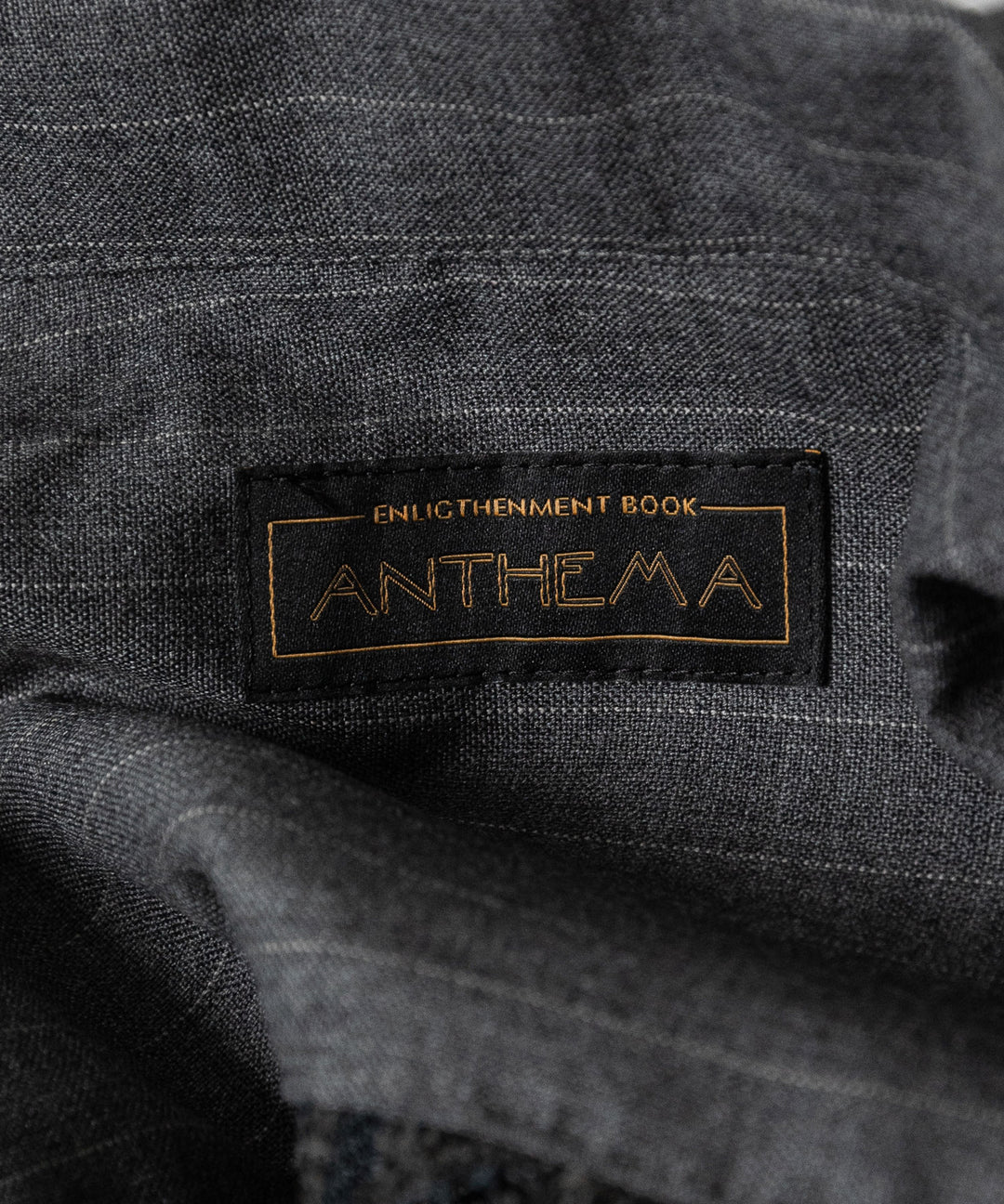 【ANTHEM A】COMBINE EMBROIDERY OPEN COLLAR SHIRT - TOP GRAY