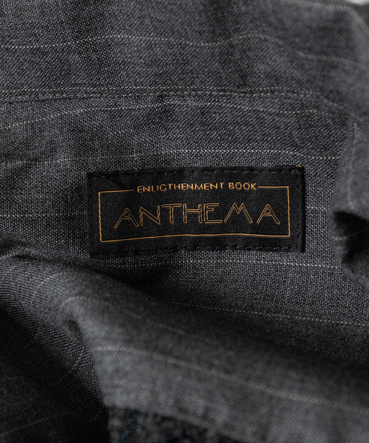 【ANTHEM A】COMBINE EMBROIDERY OPEN COLLAR SHIRT - TOP GRAY