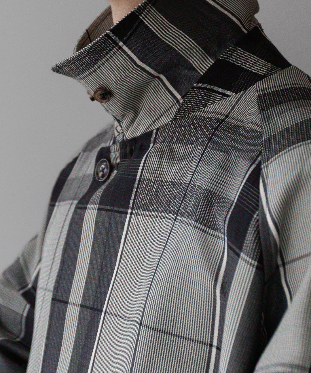 【INTÉRIM】HYPER BIG WOOL AND SILK LARGE CHECK CANVAS SINGLE RAGLAN 4PK FLAP COAT - SHALE CHECK 公式通販サイトsession福岡セレクトショップ