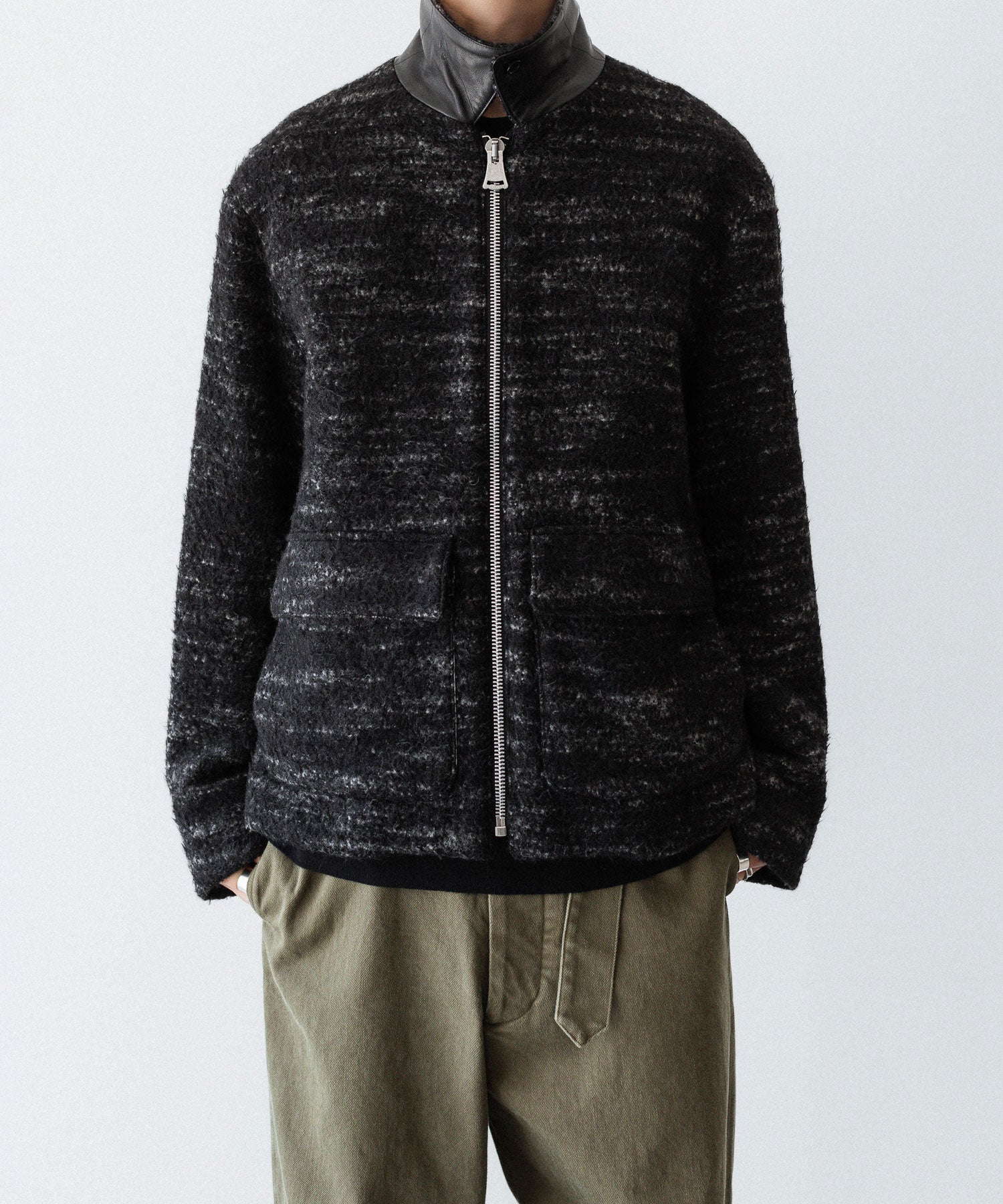 【INTÉRIM】DOUBLE FACE HAIRY BABY LAMA WOOL SPORTS JACKET - RAW BLACK