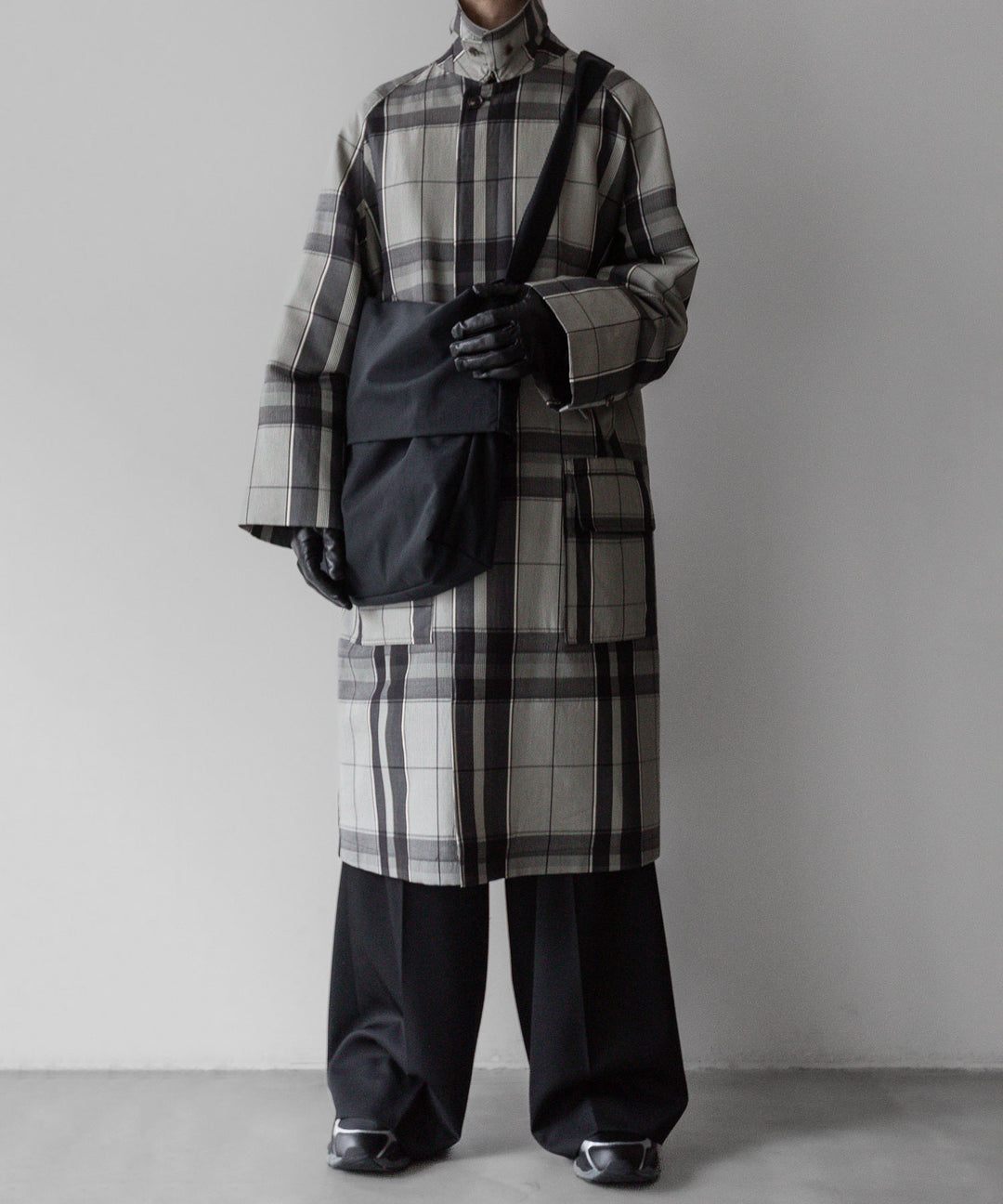 【INTÉRIM】HYPER BIG WOOL AND SILK LARGE CHECK CANVAS SINGLE RAGLAN 4PK FLAP COAT - SHALE CHECK 公式通販サイトsession福岡セレクトショップ