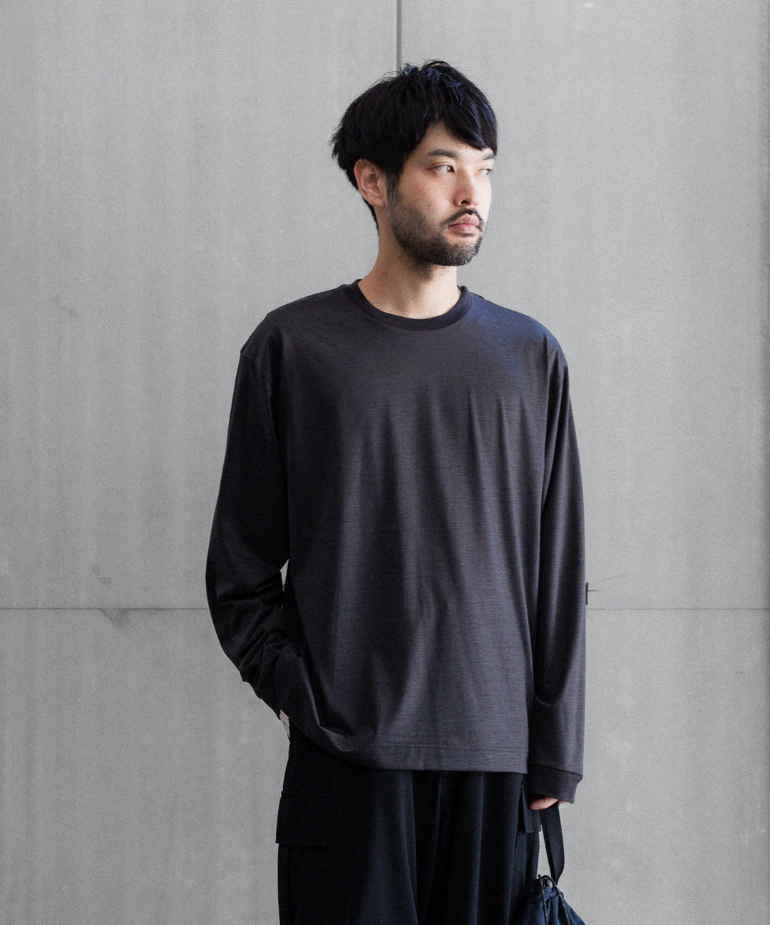 【KANEMASA PHIL.】36G WOOL L/S TEE - CHARCOAL