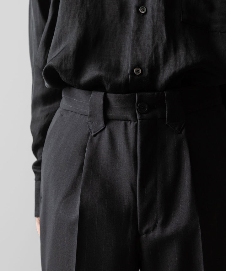 【ANTHEM A】WOOL STRIPE TRO FOIL WESTERN SLACKS - BLACK