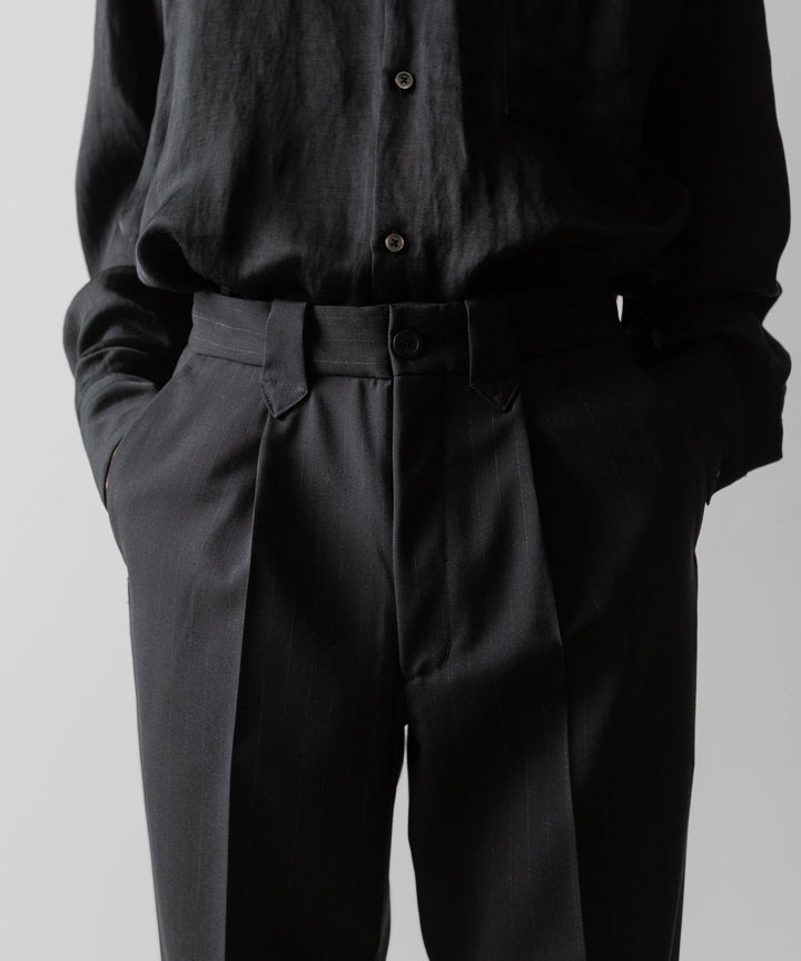 【ANTHEM A】WOOL STRIPE TRO FOIL WESTERN SLACKS - BLACK