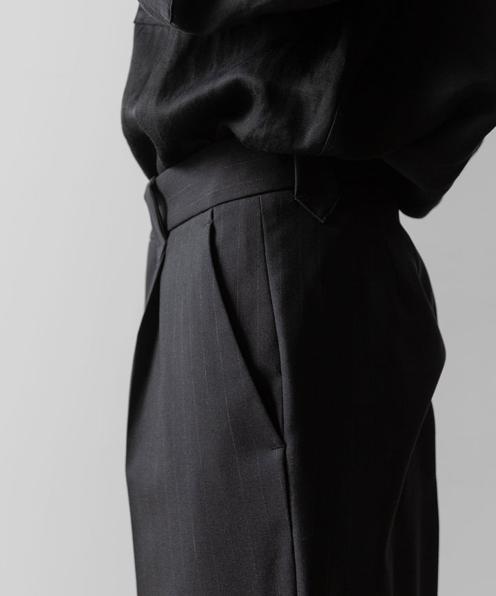 【ANTHEM A】WOOL STRIPE TRO FOIL WESTERN SLACKS - BLACK