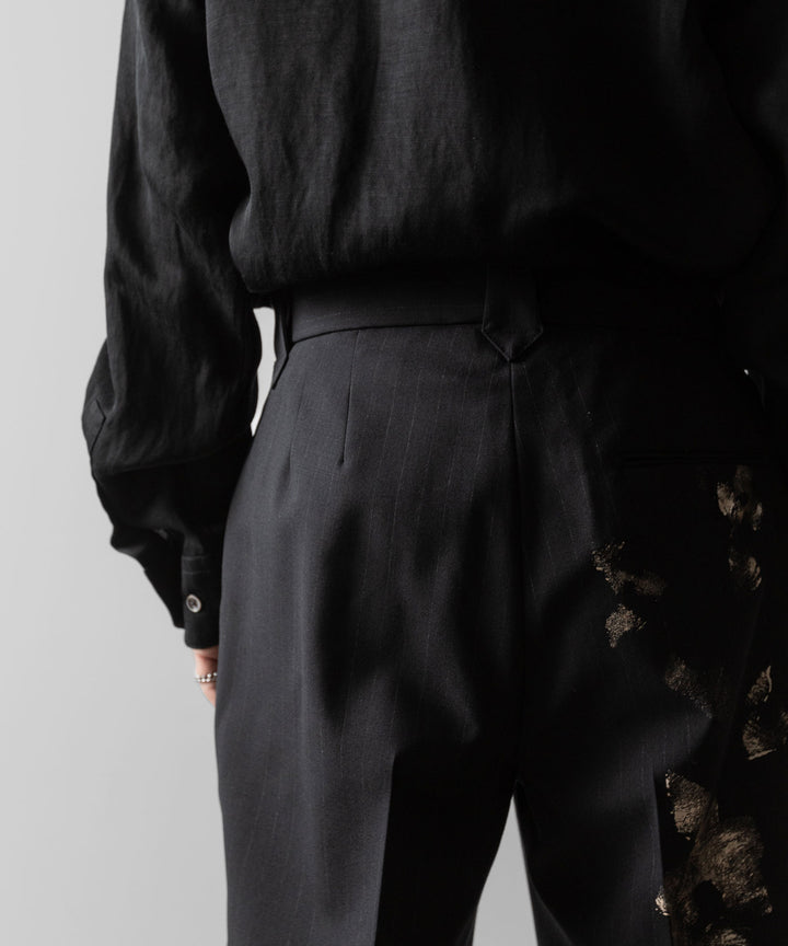 【ANTHEM A】WOOL STRIPE TRO FOIL WESTERN SLACKS - BLACK
