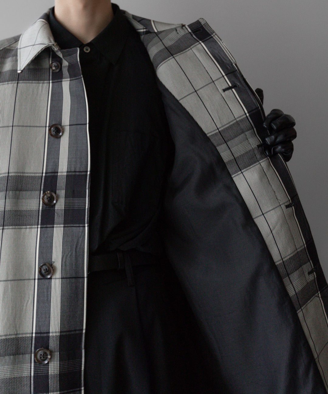 【INTÉRIM】HYPER BIG WOOL AND SILK LARGE CHECK CANVAS SINGLE RAGLAN 4PK FLAP COAT - SHALE CHECK 公式通販サイトsession福岡セレクトショップ