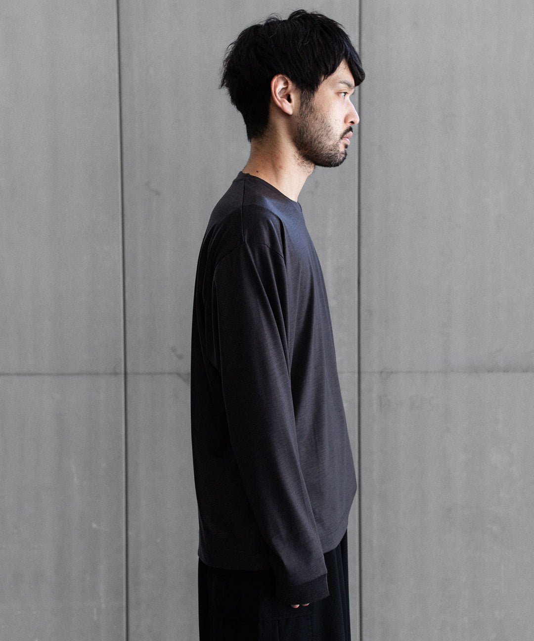 【KANEMASA PHIL.】36G WOOL L/S TEE - CHARCOAL