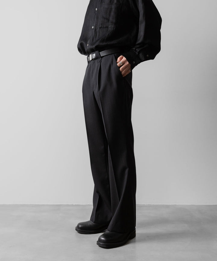 【ANTHEM A】WOOL STRIPE TRO FOIL WESTERN SLACKS - BLACK