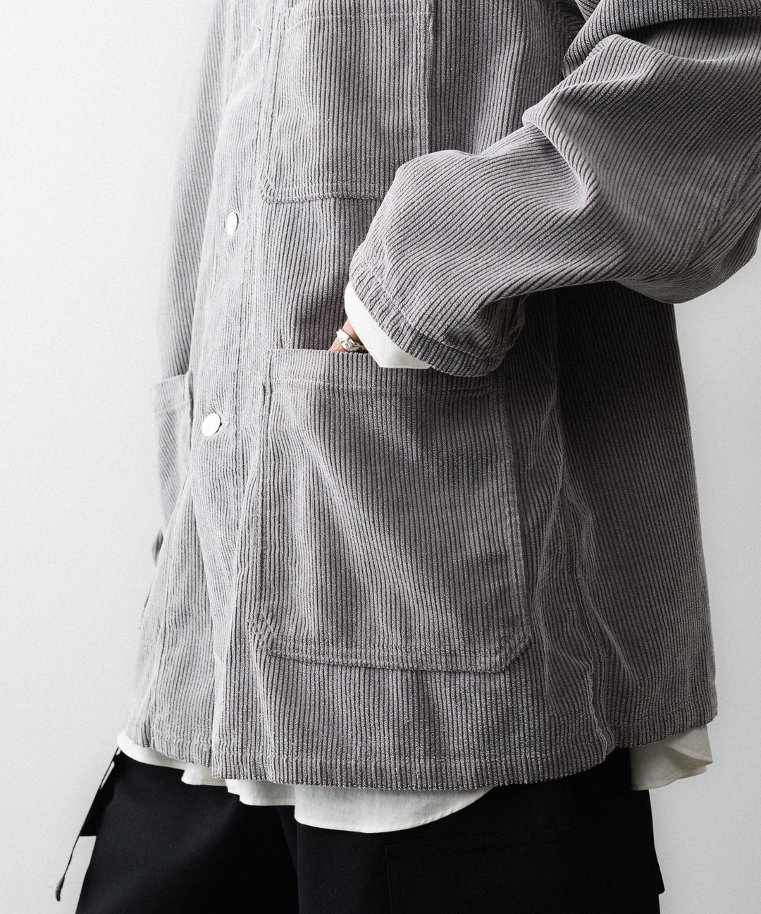 REVERBERATE リバーバレイトのFLOCKY CORDUROY WORK JACKETのGREY×OFF WHITE 公式通販サイトsession福岡セレクトショップ