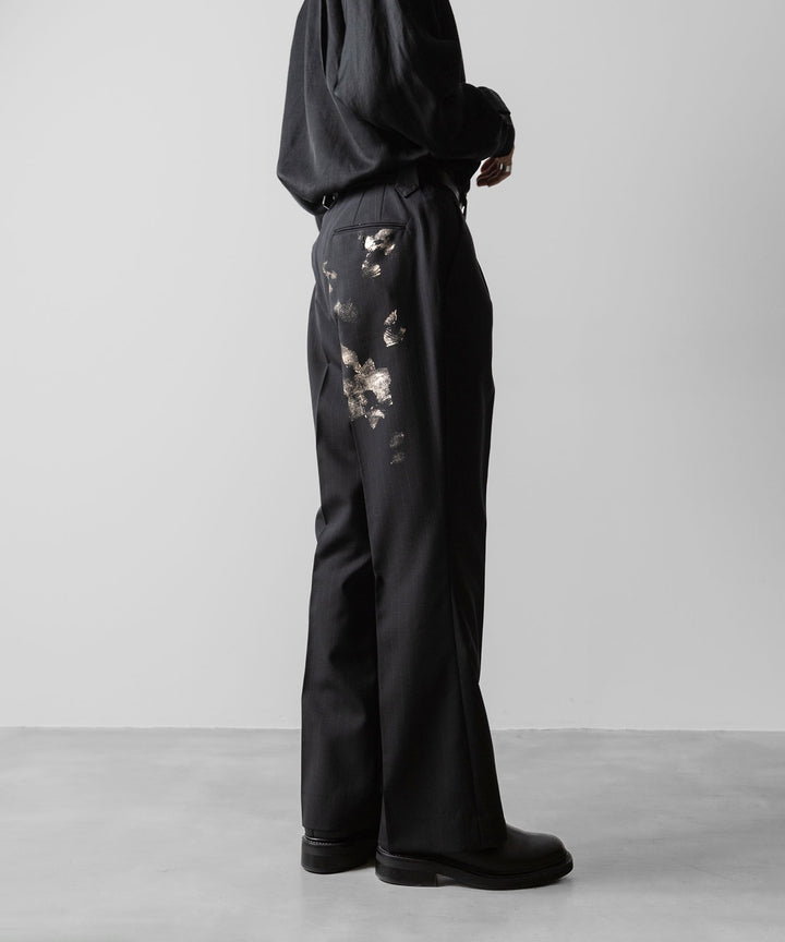 【ANTHEM A】WOOL STRIPE TRO FOIL WESTERN SLACKS - BLACK