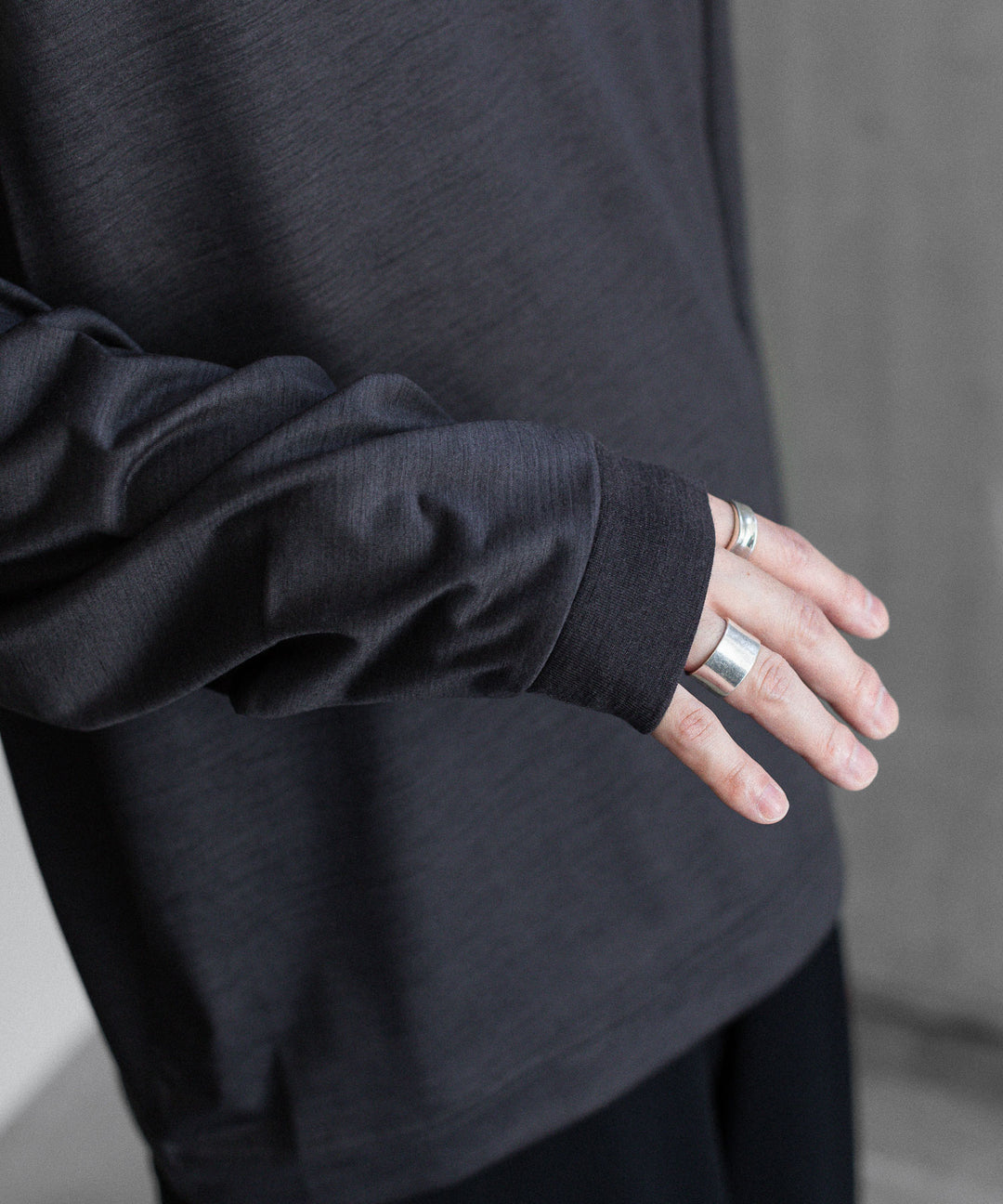 【KANEMASA PHIL.】36G WOOL L/S TEE - CHARCOAL