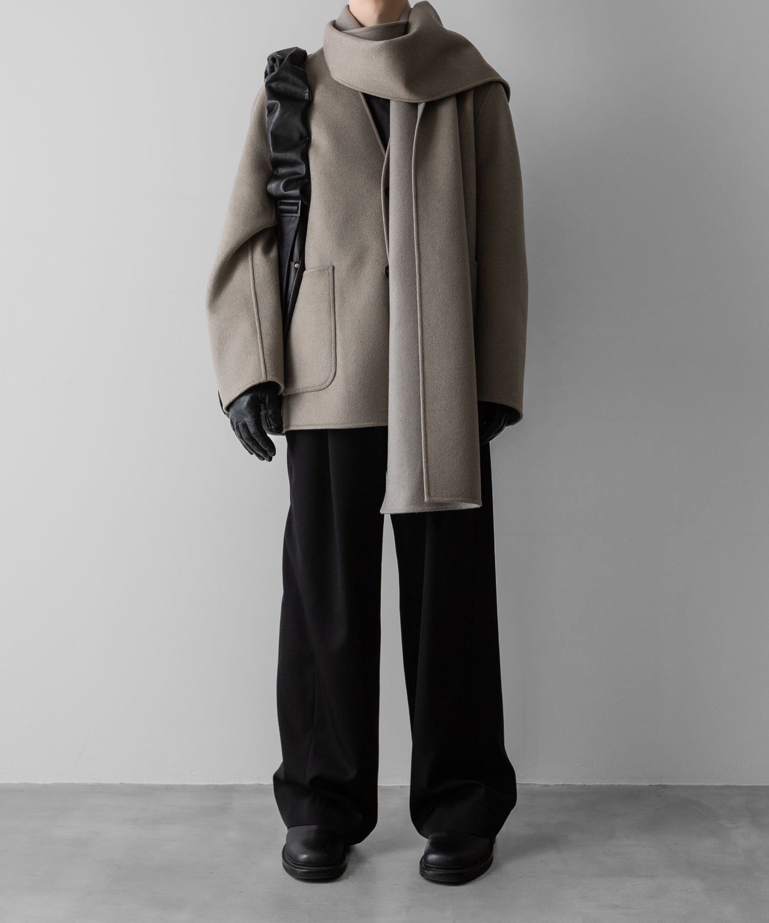 【ssstein】WOOL CASHMERE BEAVER REVERSIBLE STOLE JACKET - TAUPE GREY