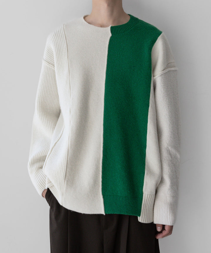 stein(シュタイン)の23AWコレクションOVERSIZED MULTI PATCHED KNIT LSのOFF × GREEN 代替テキストを編集