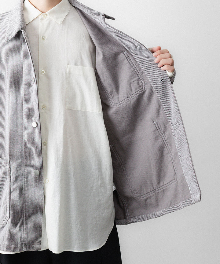 REVERBERATE リバーバレイトのFLOCKY CORDUROY WORK JACKETのGREY×OFF WHITE 公式通販サイトsession福岡セレクトショップ