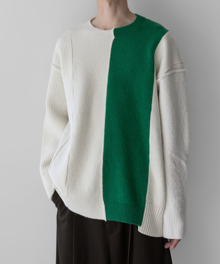 stein(シュタイン)の23AWコレクションOVERSIZED MULTI PATCHED KNIT LSのOFF × GREEN 代替テキストを編集