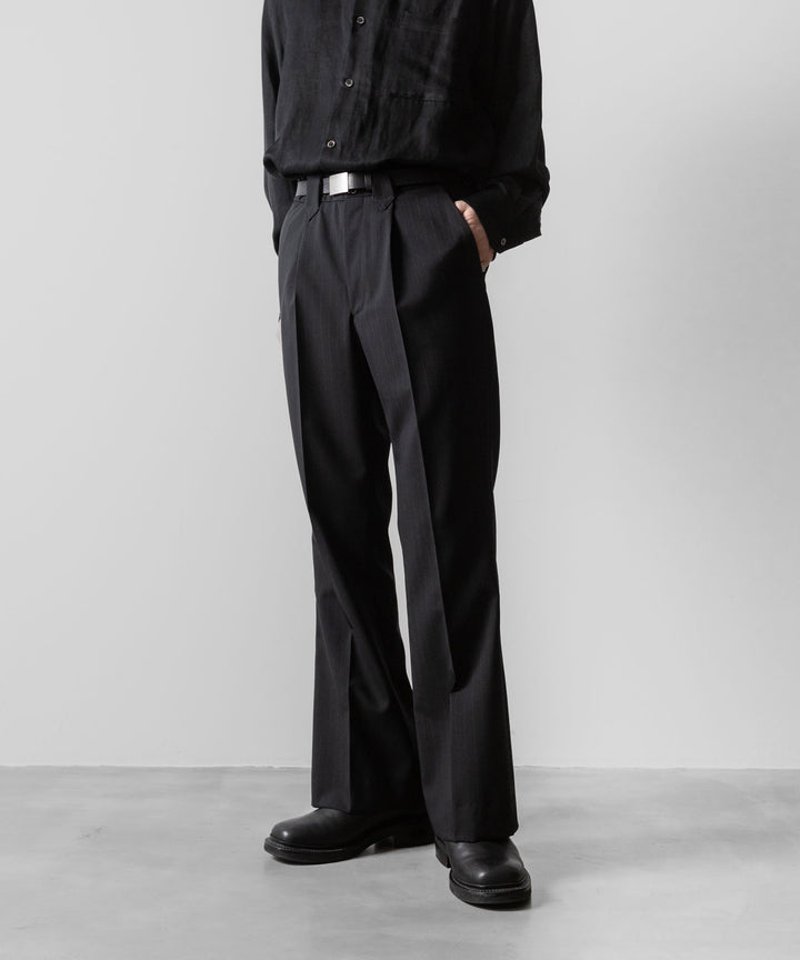 【ANTHEM A】WOOL STRIPE TRO FOIL WESTERN SLACKS - BLACK