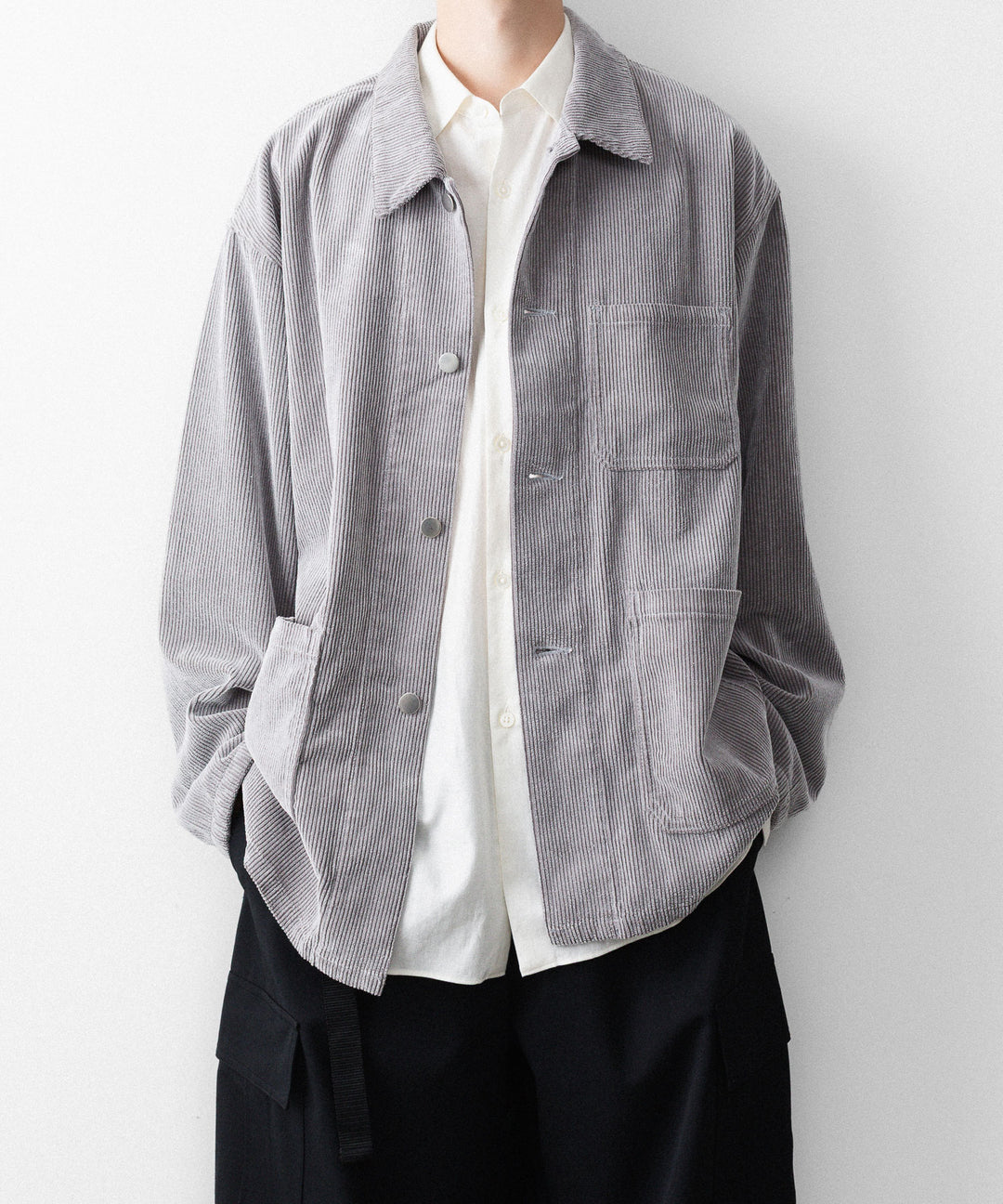 REVERBERATE リバーバレイトのFLOCKY CORDUROY WORK JACKETのGREY×OFF WHITE 公式通販サイトsession福岡セレクトショップ