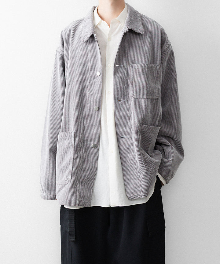 REVERBERATE リバーバレイトのFLOCKY CORDUROY WORK JACKETのGREY×OFF WHITE 公式通販サイトsession福岡セレクトショップ