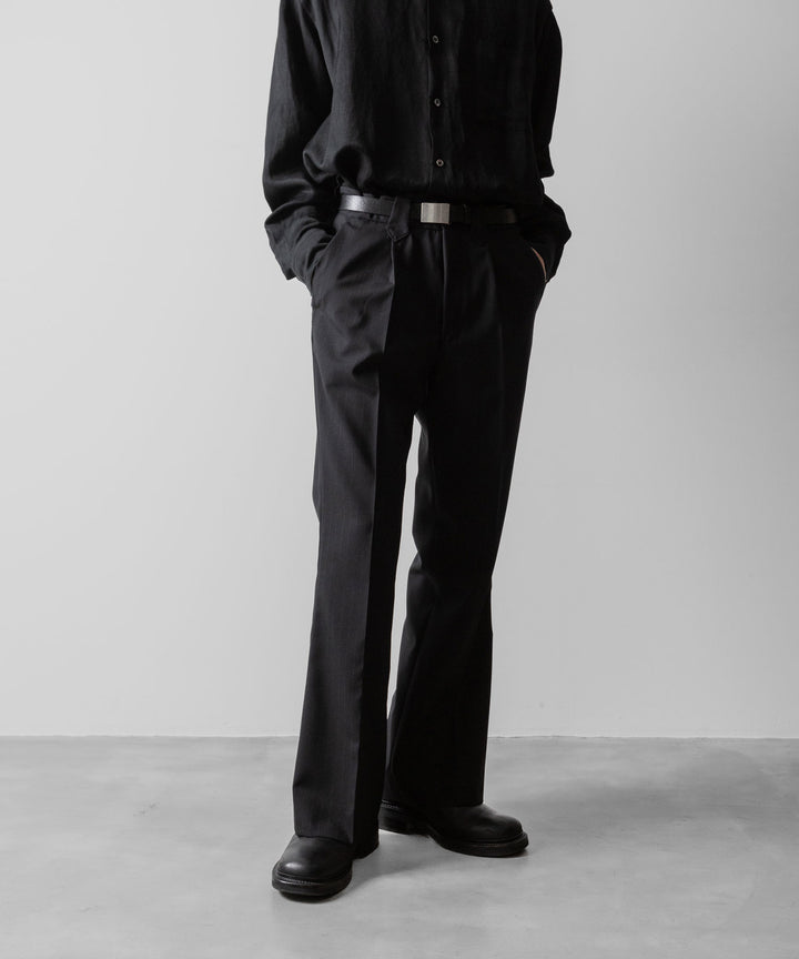 【ANTHEM A】WOOL STRIPE TRO FOIL WESTERN SLACKS - BLACK