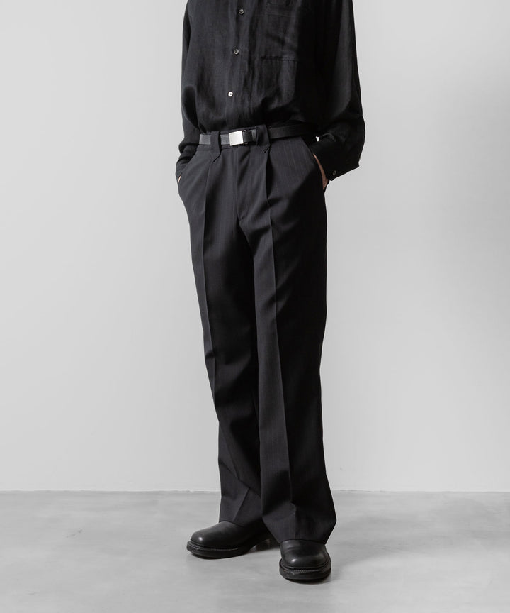 【ANTHEM A】WOOL STRIPE TRO FOIL WESTERN SLACKS - BLACK