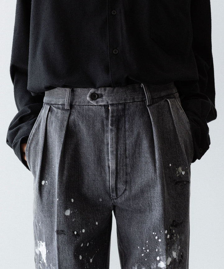 INTÉRIM - インテリムのMILK PAINT USED BLACK DENIM 2-TUCK STRAIGHT SLACKS - PU.BLACK公式通販サイトsession福岡セレクトショップ