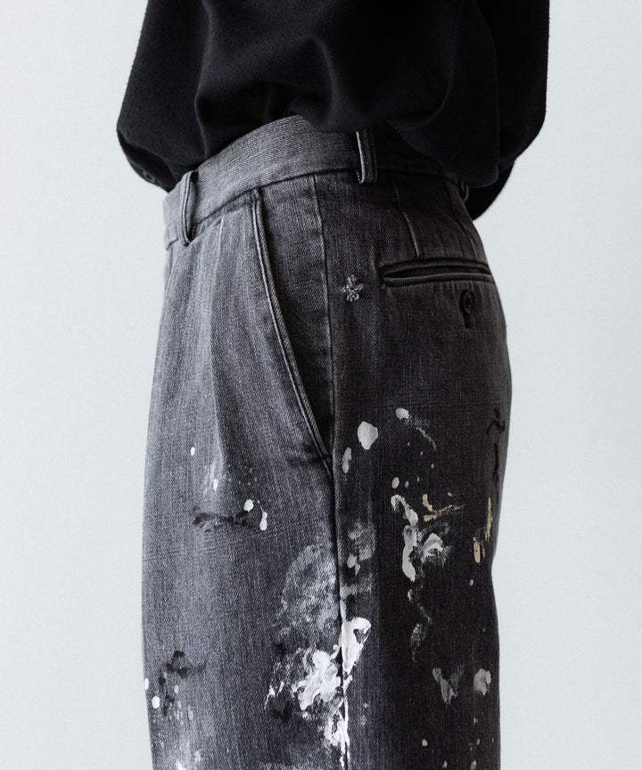 INTÉRIM - インテリムのMILK PAINT USED BLACK DENIM 2-TUCK STRAIGHT SLACKS - PU.BLACK公式通販サイトsession福岡セレクトショップ