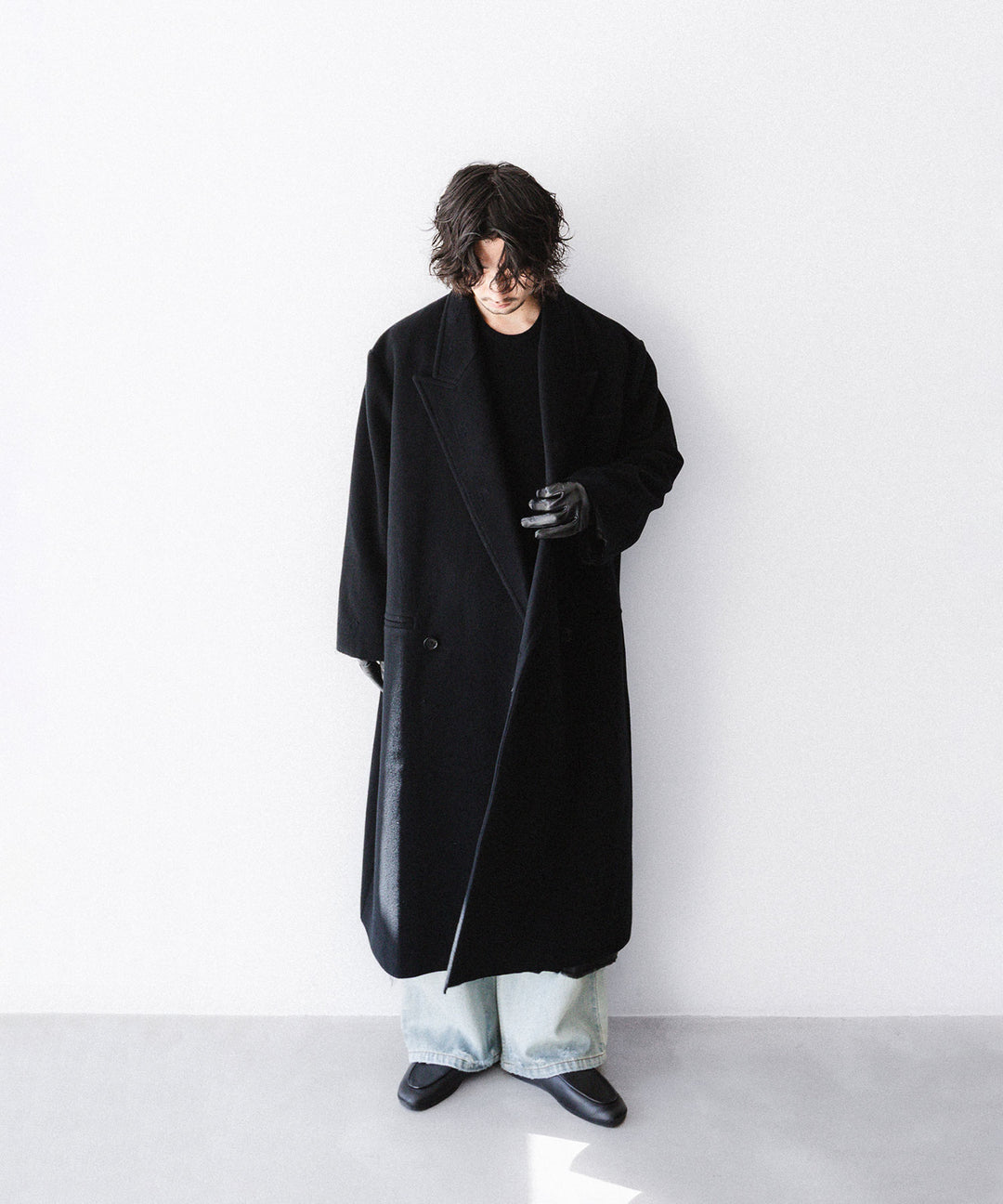 【CODA】BLACK WOOL CUT OUT DISTRESSED DORIAN COAT - BLACK