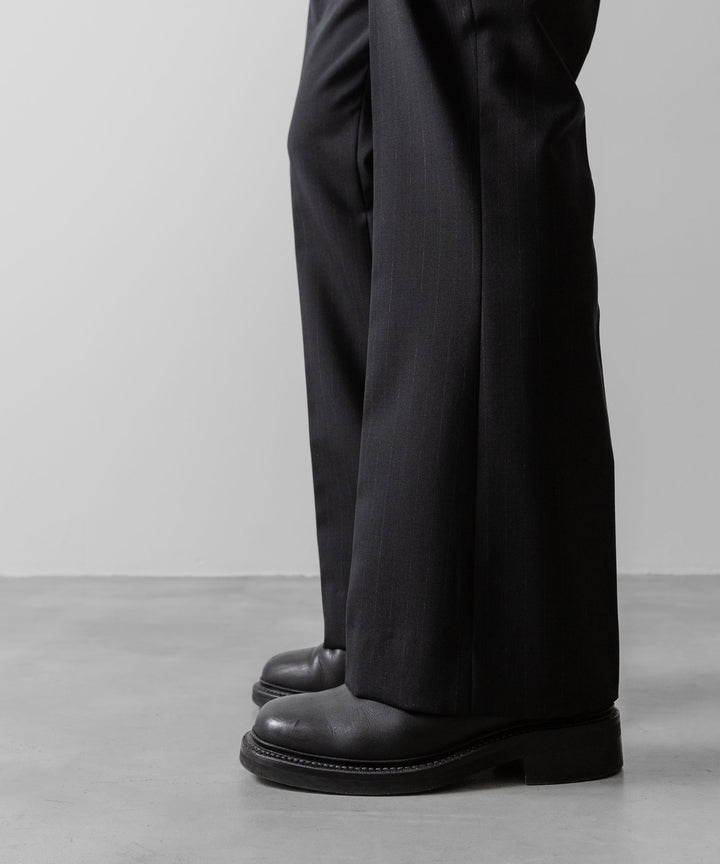 【ANTHEM A】WOOL STRIPE TRO FOIL WESTERN SLACKS - BLACK