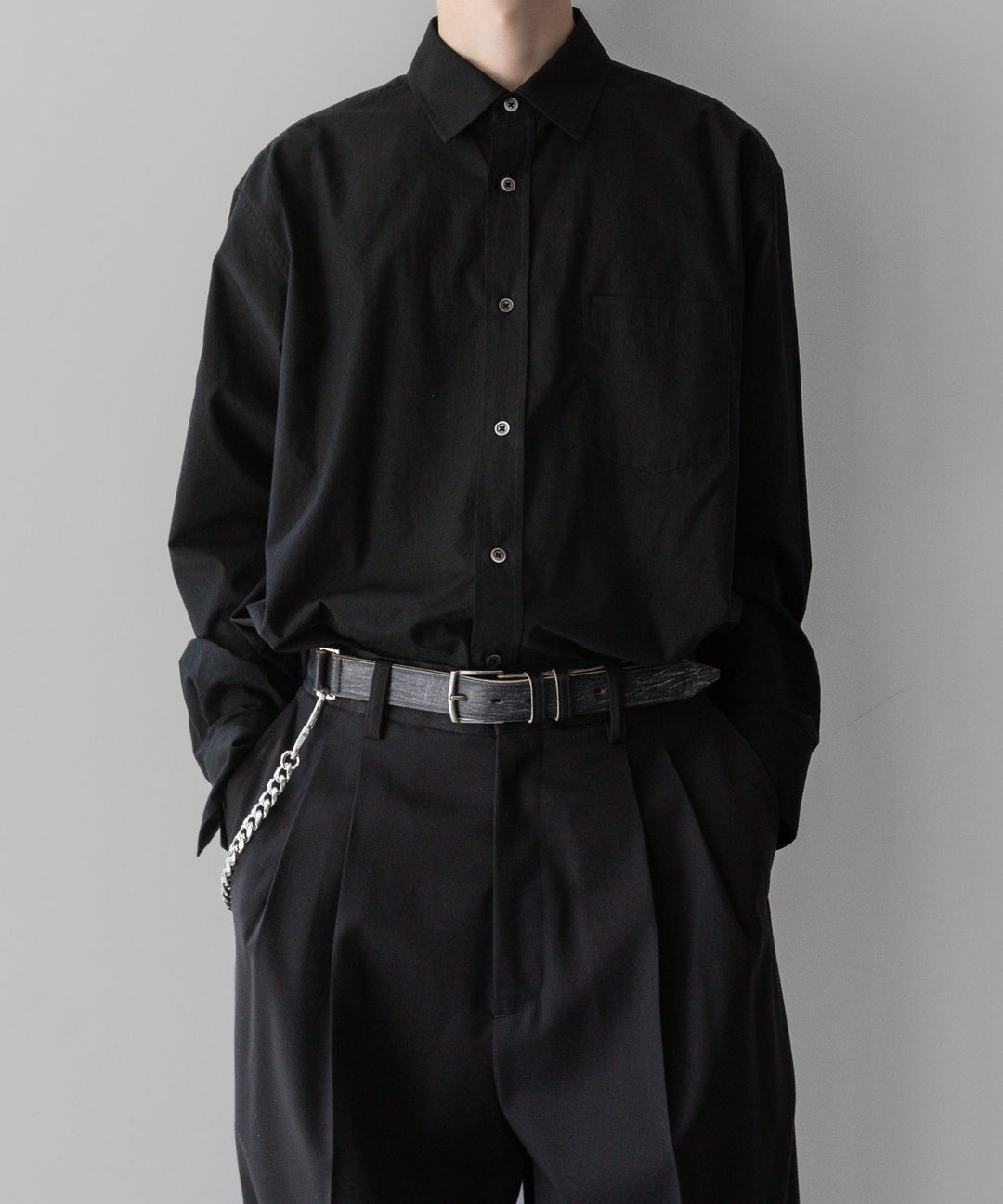 INTÉRIM - インテリムの30mm OAK BARK LEATHER DOUBLE SQUARE BELTのBLACK