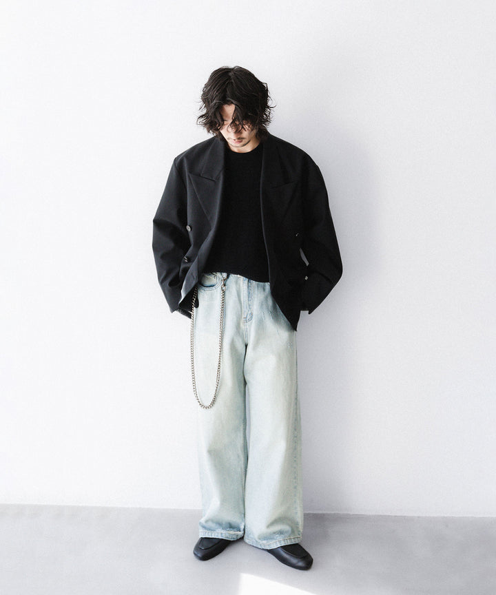 【CODA】LIGHT INDIGO WASHED DISTRESSED BREAK CUT WIDE STRAIGHT JEANS - LIGHT INDIGO WASHED