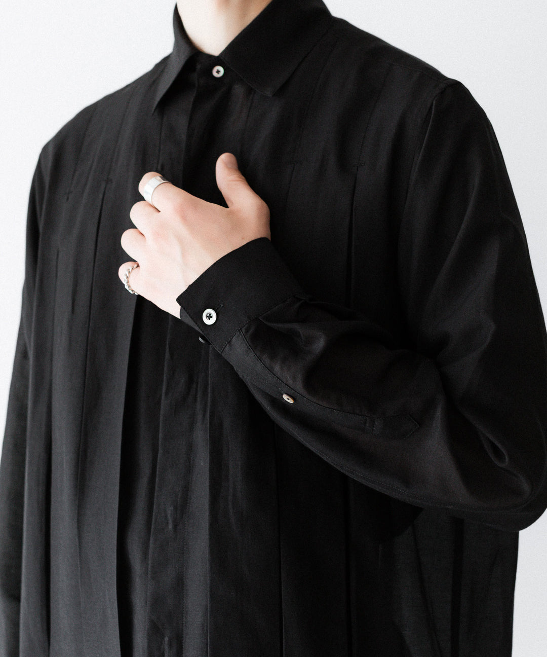 SUBLATIONS-サブレーションズのSHEER TUCK DRESS SHIRTのBLACK公式通販サイトsession福岡セレクトショップ