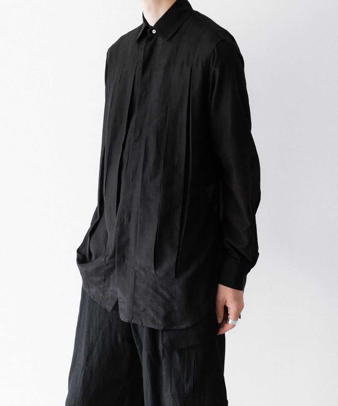 SUBLATIONS-サブレーションズのSHEER TUCK DRESS SHIRTのBLACK公式通販サイトsession福岡セレクトショップ
