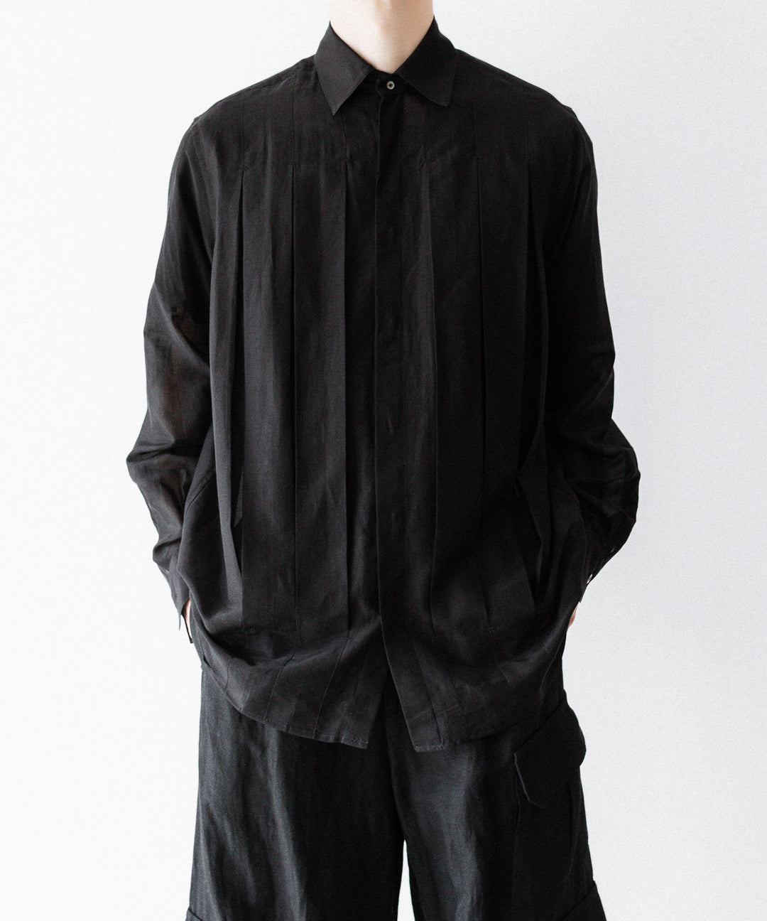 SUBLATIONS-サブレーションズのSHEER TUCK DRESS SHIRTのBLACK公式通販サイトsession福岡セレクトショップ