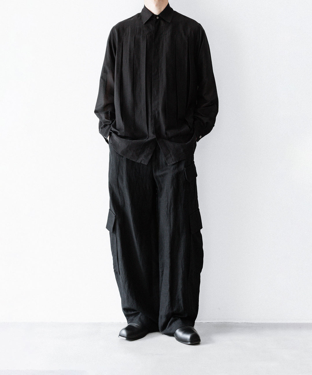 SUBLATIONS-サブレーションズのSHEER TUCK DRESS SHIRTのBLACK公式通販サイトsession福岡セレクトショップ