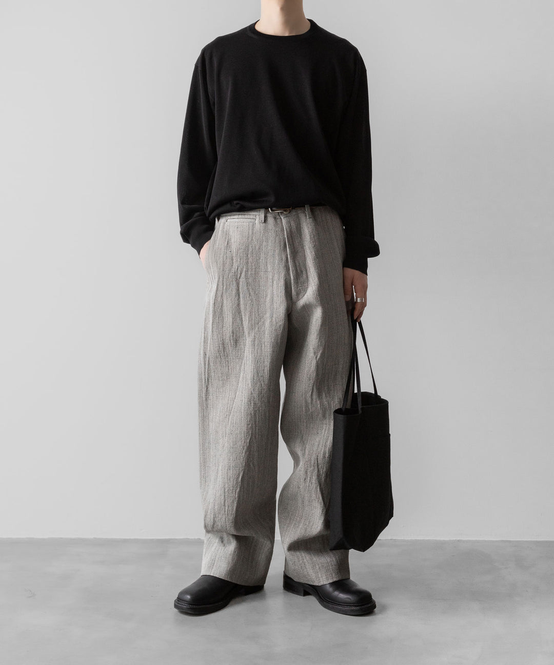 【INTÉRIM】VISCOSE SILK CANVAS MIL BAGGY TROUSER - BROWN GRAY