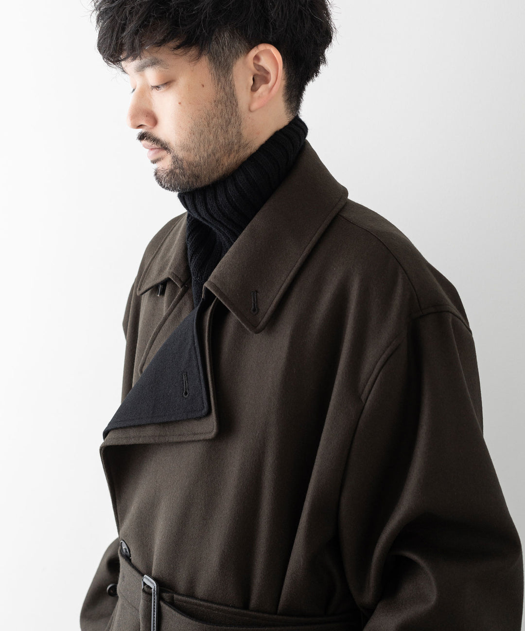 stein シュタイン 23aw DOUBLE LAPELED DOUBLE BREASTED COAT - MILITARY KHAKI × BLACK sessionセッション福岡セレクトショップ 公式通販サイト 