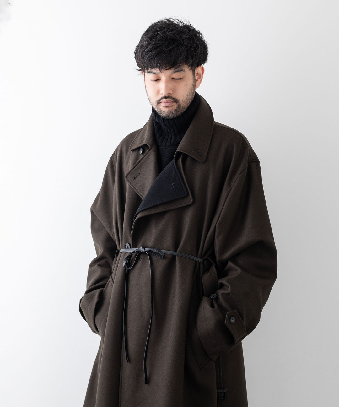stein シュタイン 23aw DOUBLE LAPELED DOUBLE BREASTED COAT - MILITARY KHAKI × BLACK sessionセッション福岡セレクトショップ 公式通販サイト 