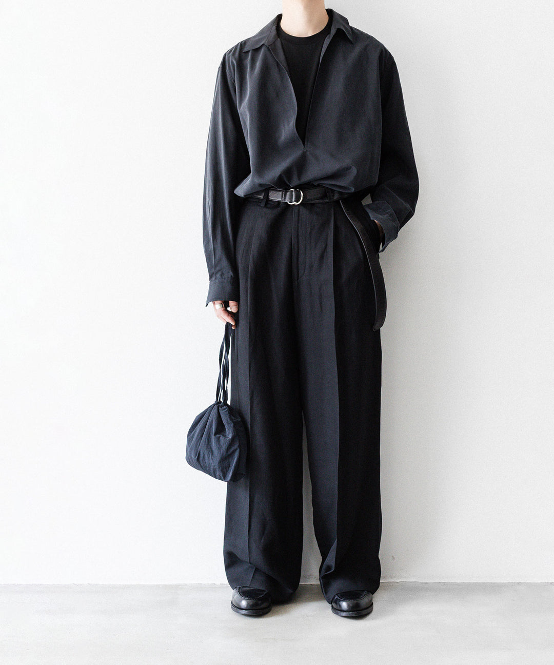 【ssstein】 VIS/LI/RA TWILL EASY LONG WIDE TROUSERS - BLACK