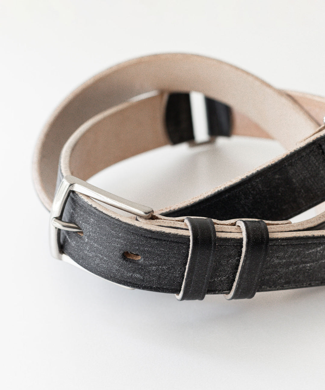 INTÉRIM - インテリムの30mm OAK BARK LEATHER DOUBLE SQUARE BELTのBLACK