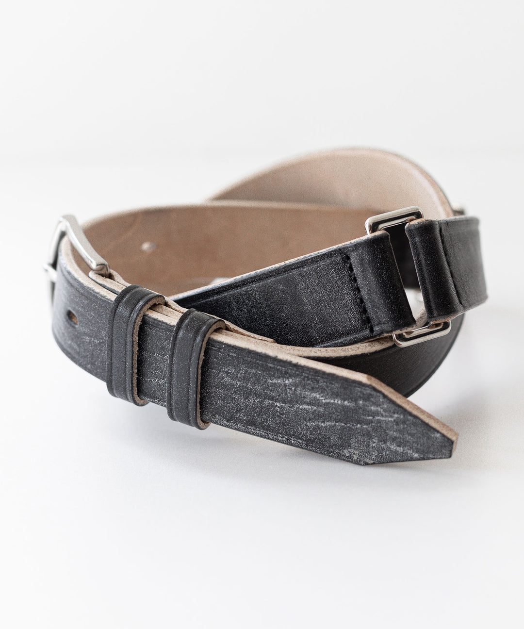 INTÉRIM - インテリムの30mm OAK BARK LEATHER DOUBLE SQUARE BELTのBLACK