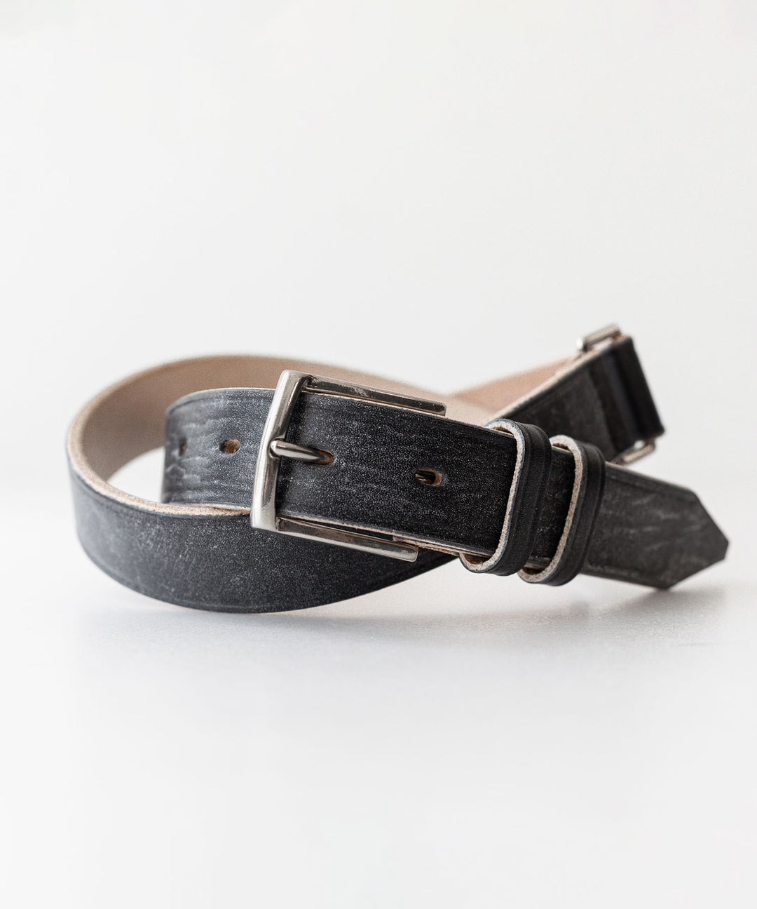 INTÉRIM - インテリムの30mm OAK BARK LEATHER DOUBLE SQUARE BELTのBLACK