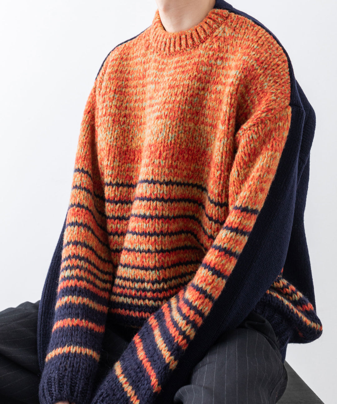 stein(シュタイン)の23AWコレクションCOLOR COMBINATION KNIT LSのORANGE × NAVY