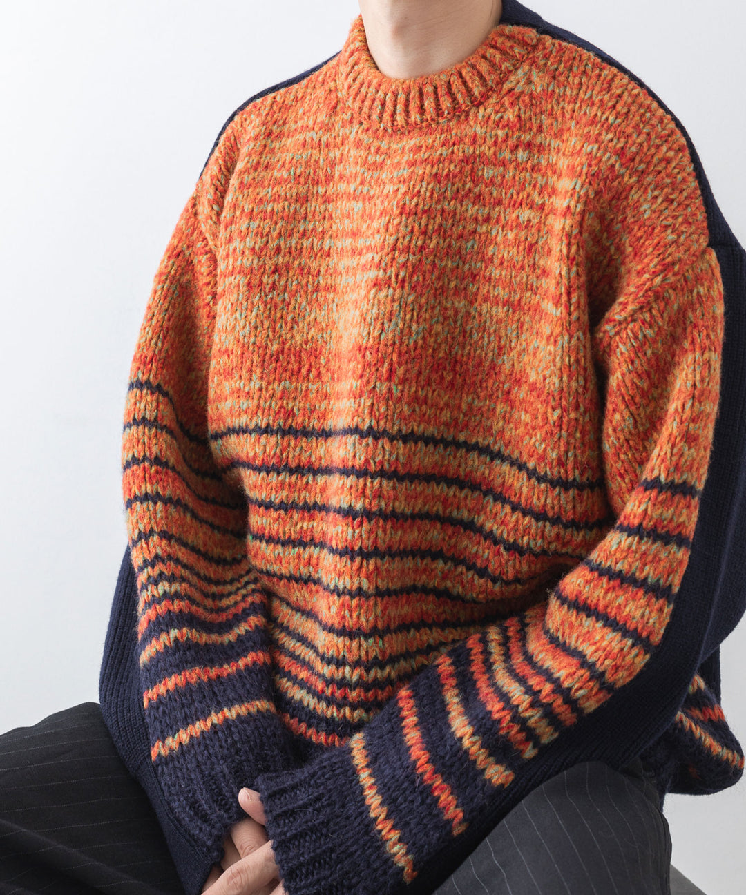 stein(シュタイン)の23AWコレクションCOLOR COMBINATION KNIT LSのORANGE × NAVY