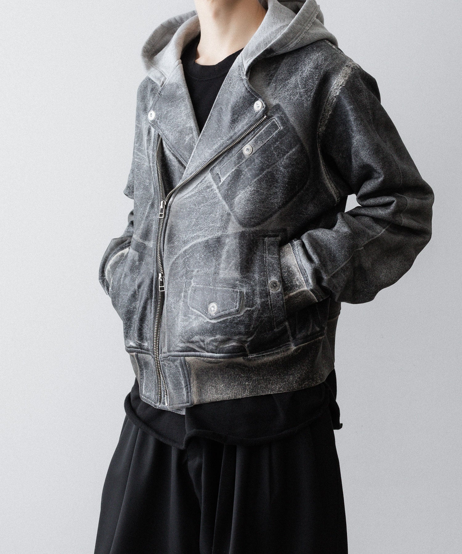 ダークグレー レザージャケット フリースライニング SUBLATIONS / サブレーションズ】CRACKING COATED RIDERS PARKA