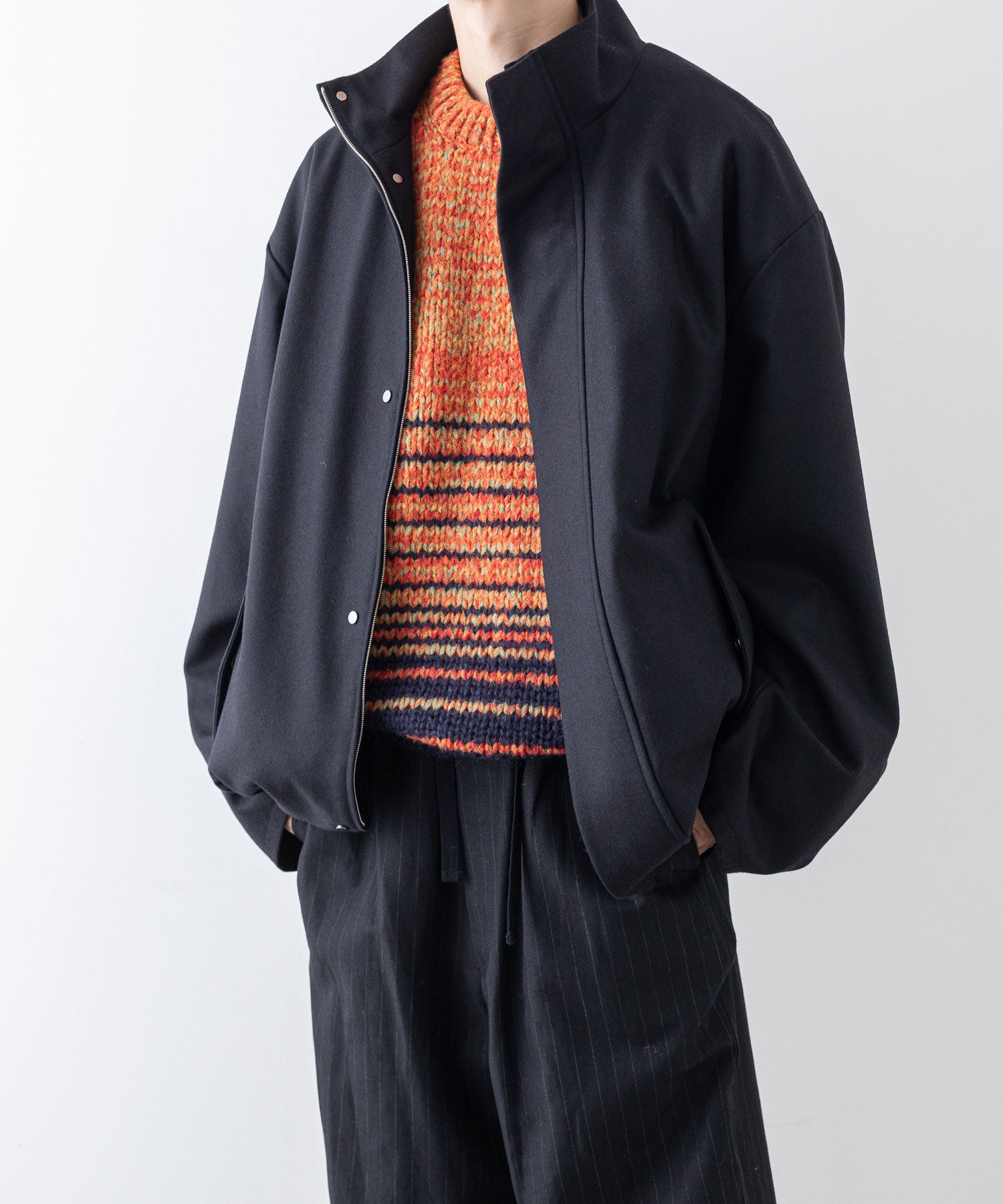 stein(シュタイン)の23AWコレクションCOLOR COMBINATION KNIT LSのORANGE × NAVY