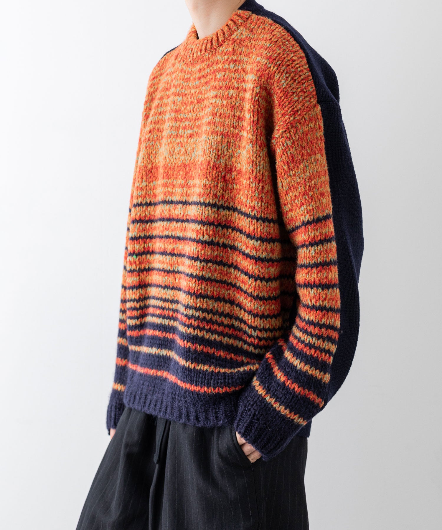 stein(シュタイン)の23AWコレクションCOLOR COMBINATION KNIT LSのORANGE × NAVY