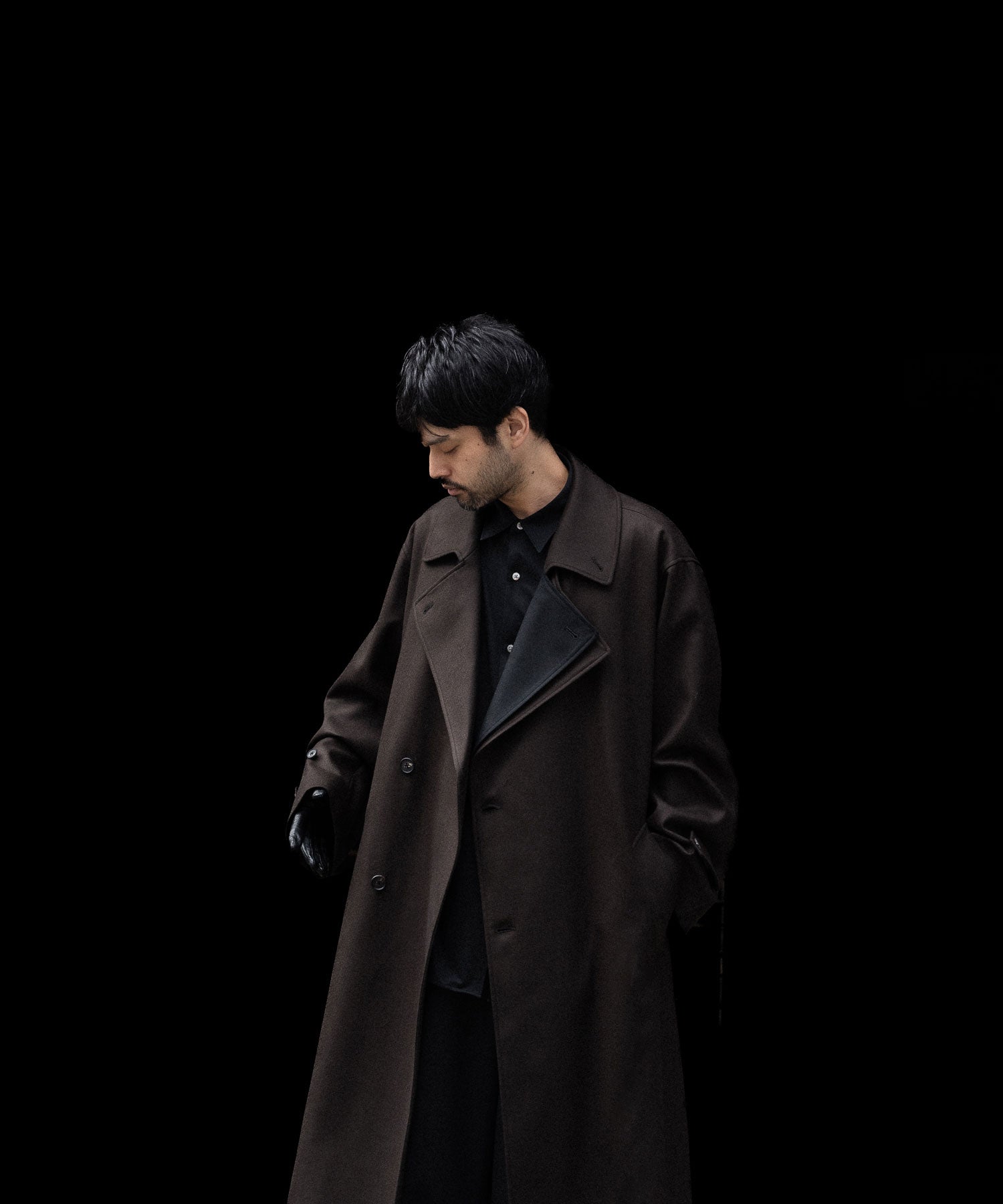 【ssstein】DOUBLE LAPELED DOUBLE BREASTED COAT - GREY BROWN